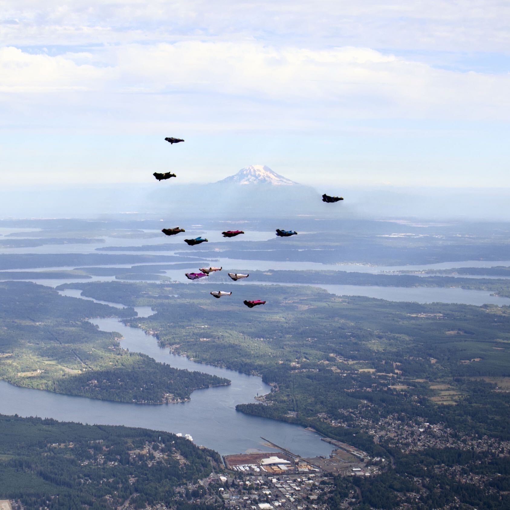 Skydivers over Mount Rainier